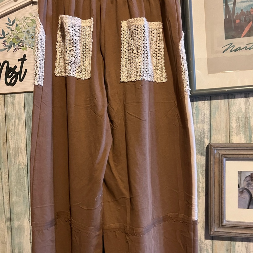 Oddi Brown Knit Patchwork Pants NWT - image 2